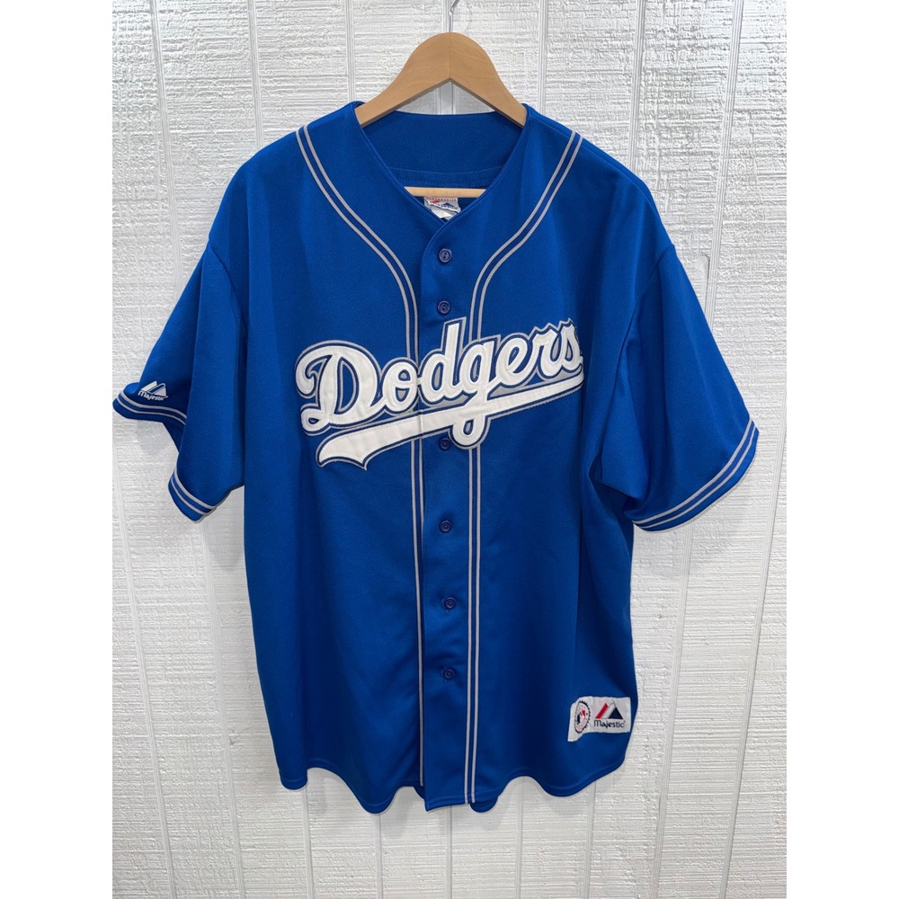 Majestic Los Angeles Dodgers Jersey Mens Blue MLB Baseball Button Up 2XL